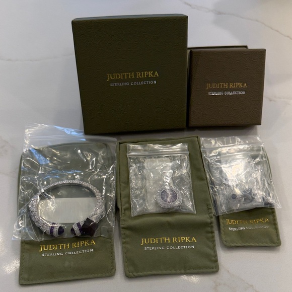 Judith Ripka Sterling Silver Amethyst Aquarius Cuff, Enhancer & Earring set - Picture 14 of 17